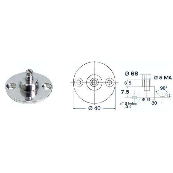 Base with pin Ø 6mm