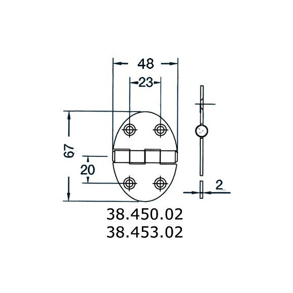 hinge 48x67mm 2mm screws