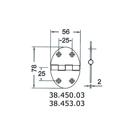 hinge 56x78mm 2mm screws