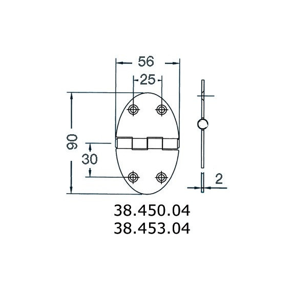 hinge 56x90mm 2mm screws