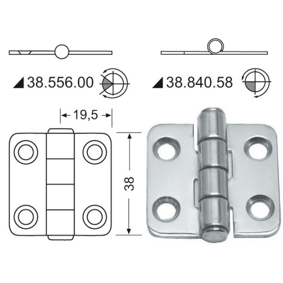 S.S hinge 38x39 mm