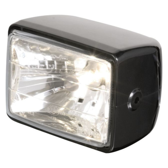 Headlight Rect side mount black ABS E-mark