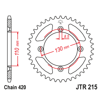 JT Rear Alu Sprocket 7075 T6 Red JTA215.56RED