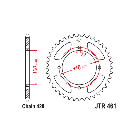 JT Rear Alu Sprocket 7075 T6 Black JTA461.50BLK