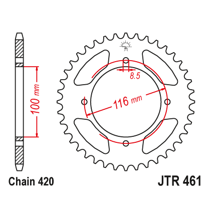 JT Rear Alu Sprocket 7075 T6 Black JTA461.50BLK