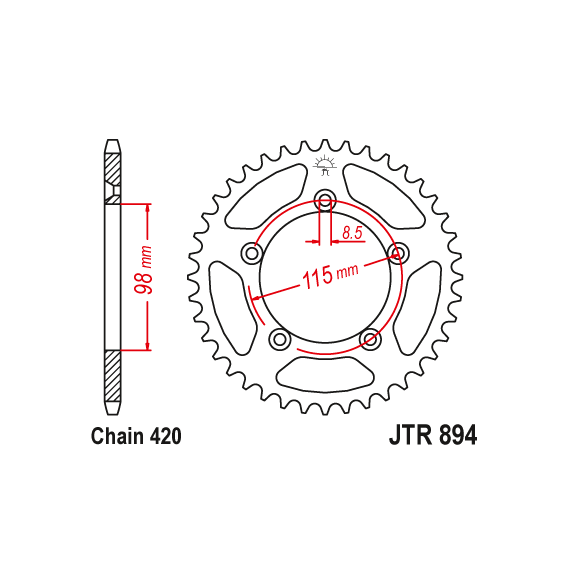 JT Rear Alu Sprocket 7075 T6 Black JTA894.46BLK