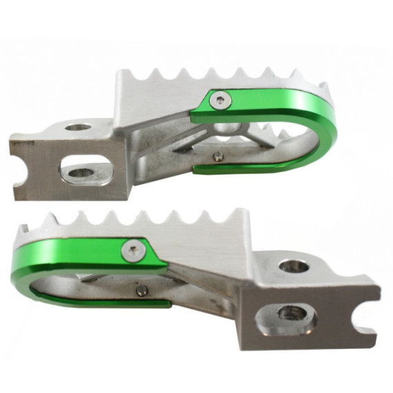 TMV Footpegs Kawasaki Steel With Green Aluminium U-plate