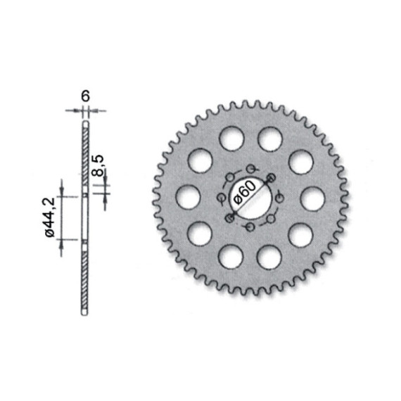 Forte Rear sprocket, 48 teeth (420), Ø44mm, MBK X-Limit 98-03 / Yamaha DT50 -03