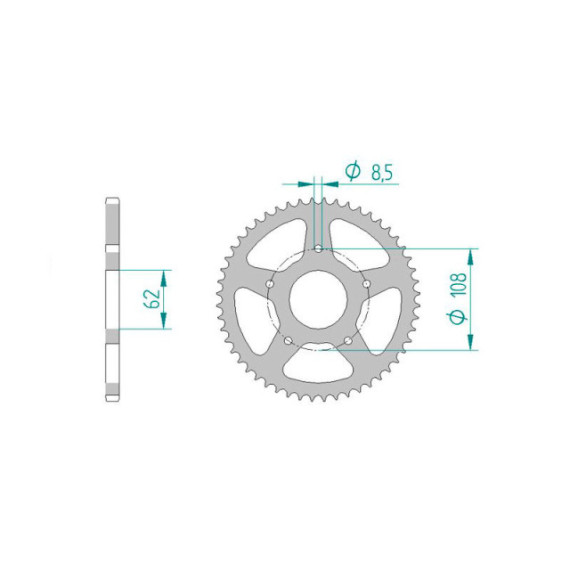 Forte Rear sprocket, 60 teeth (420), Ø62mm, Alu., Peugeot XPS Street / Rieju MRX